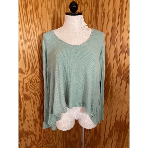 We The Free People Thermal Top Pullover Hi-Low Long Sleeve Knit Green Sz S - Picture 1 of 7